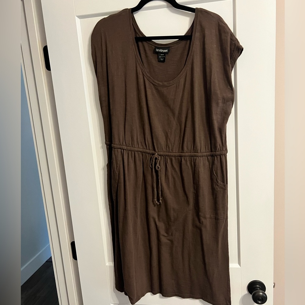Lane Bryant Brown Scoop Neck Drawstring Waist Dress